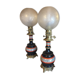 pair of black empire lamps with white fresco