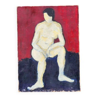 Portrait of a Demure Nude Woman Oil on Canvas