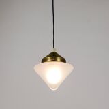 Up to 7 Art Deco brass pendant lights with conical glass shades, Vienna 1930s.