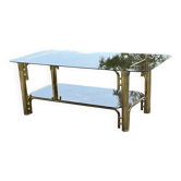 Table basse vintage en laiton et verre, années 1970