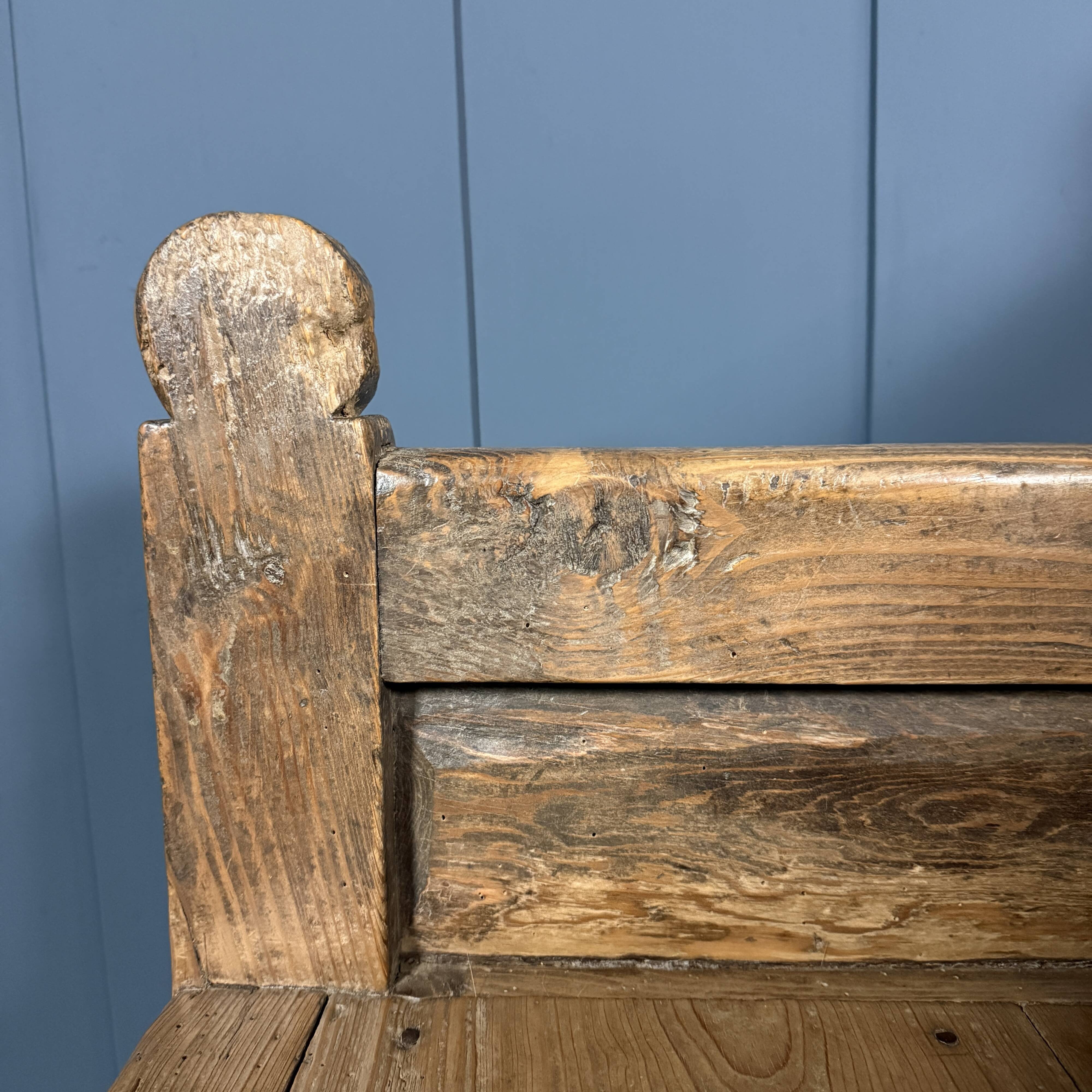 Large antique wooden Spanish bench from the 19th century