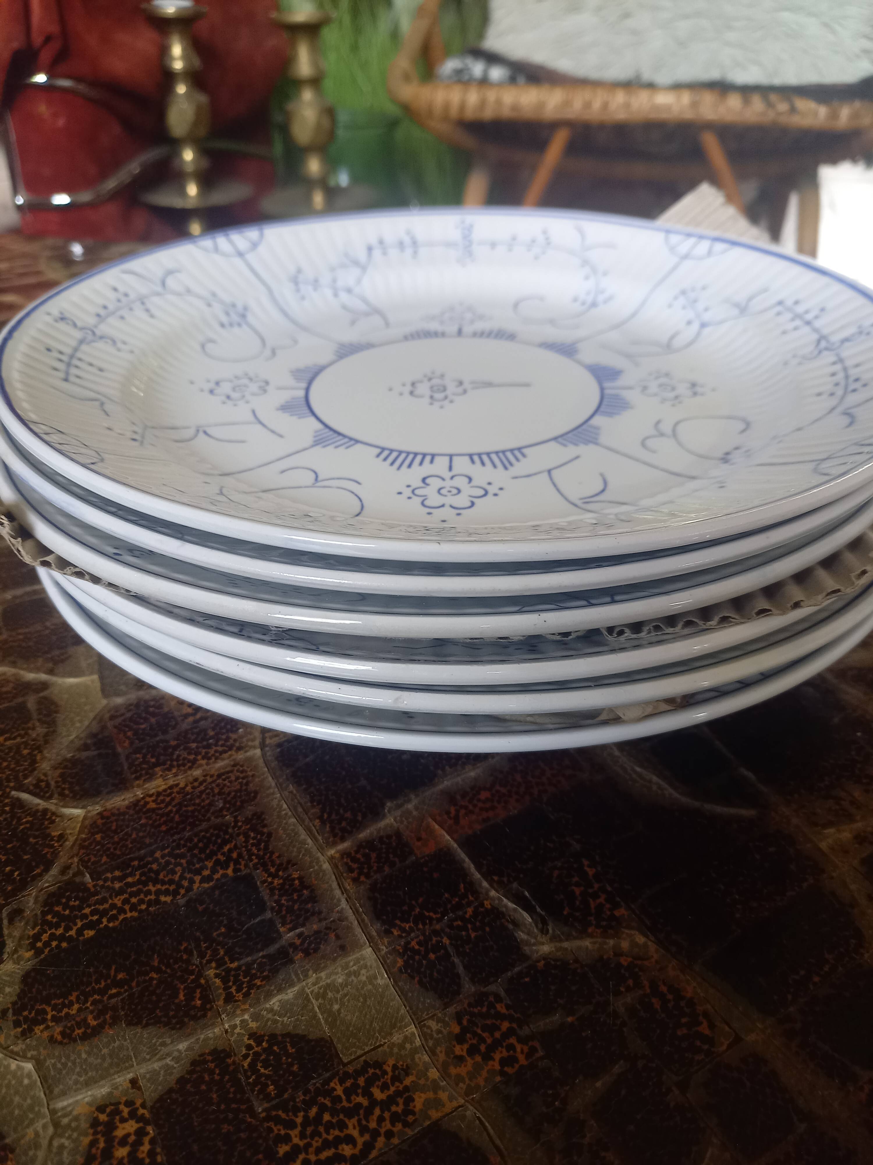 Lot 6 flat plates Boch Frères Keramis vintage earthenware