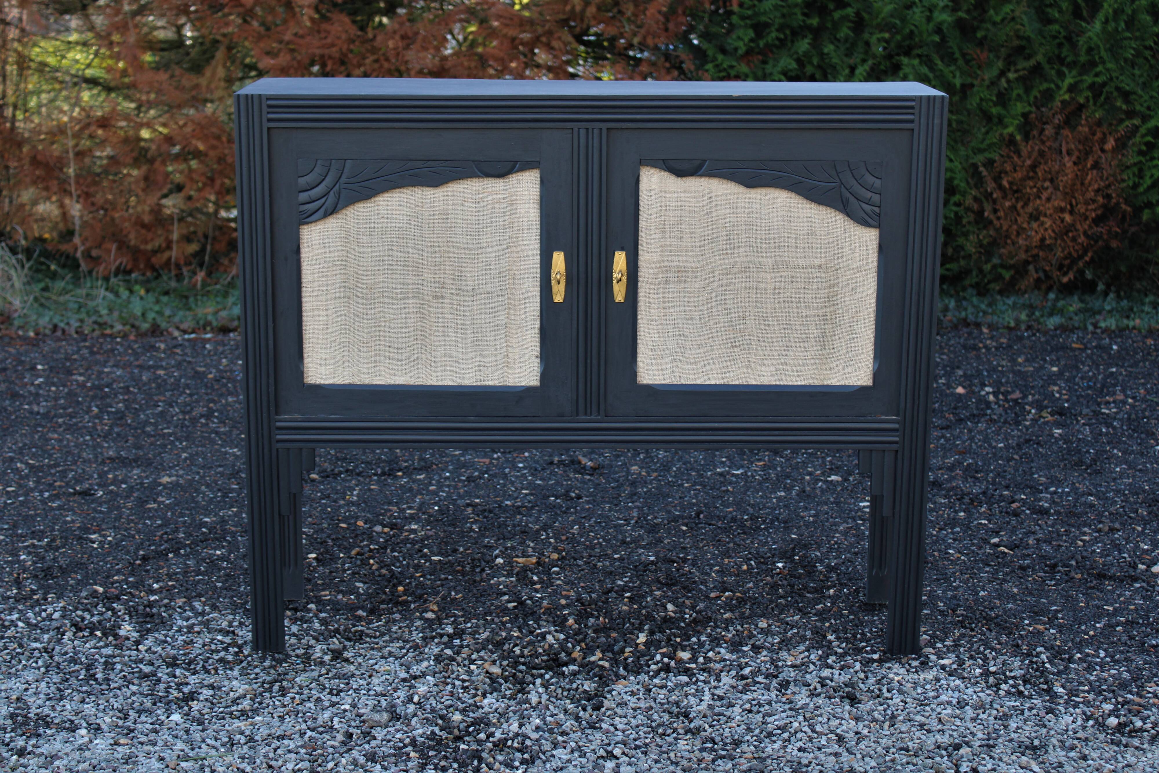 Wooden and jute sideboard