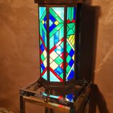 Stained glass lamp, art deco brass frame, 60x30