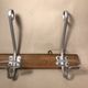 Old vintage wood and metal wall coat holder 4 patères
