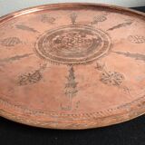 Islamic art tray with ornaments in copper and tin pewter traces