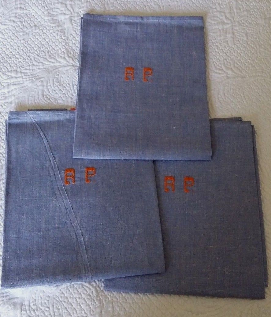 Métis old cloth embroidered Monogram R P battens blue oranges