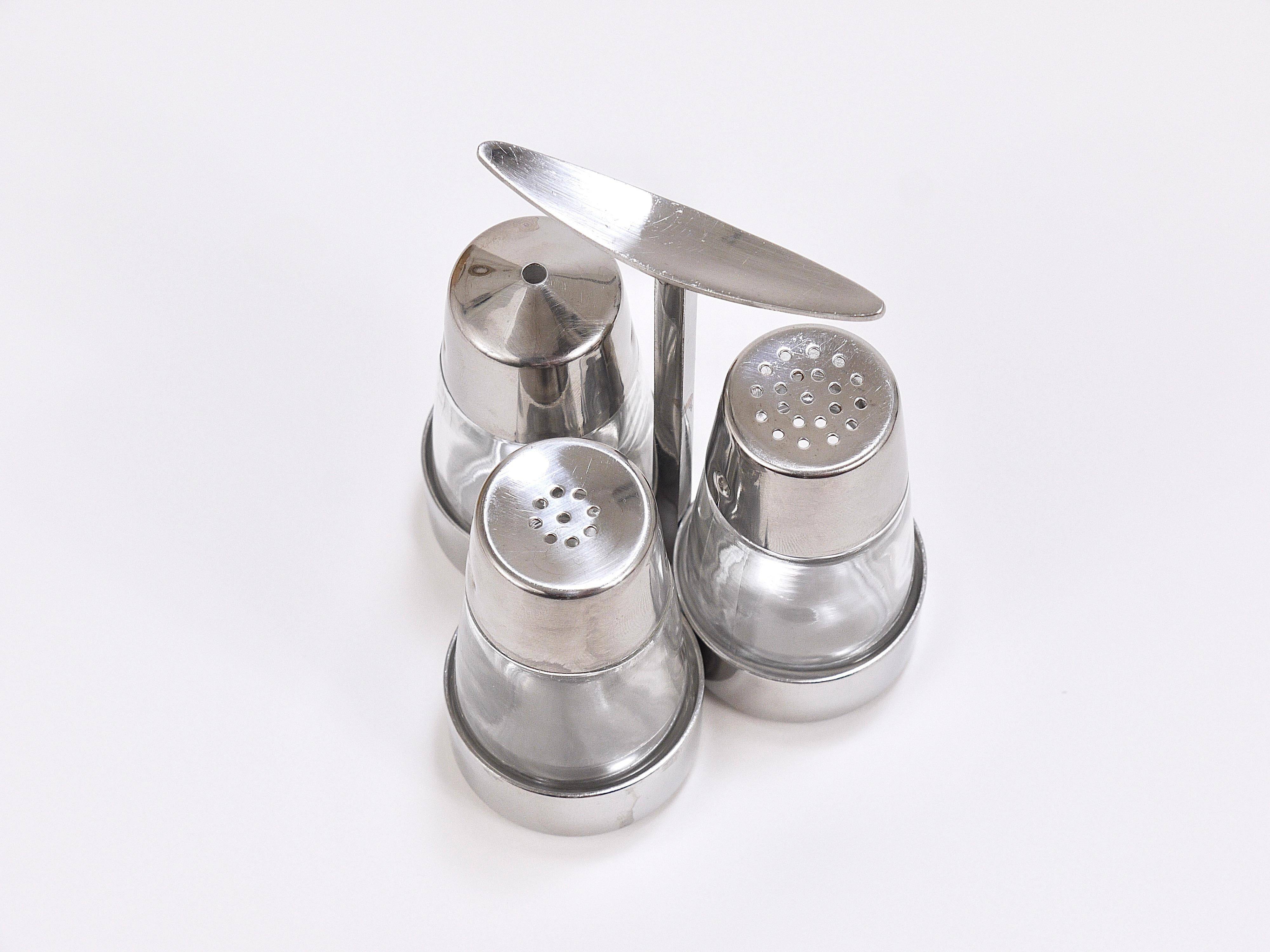 Set of condiments Marianne Denzel salt and pepper, Berndorf, Austria, 1960s