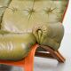 Scandinavian Rybo Rykken Olivegreen Leather 2-Seat Ry-Wing Lounge Sofa, 60s
