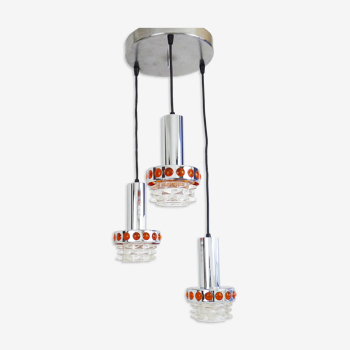 Suspension cascade vintage Raak Amsterdam Holland chrome poli verre ciselé. Année 70