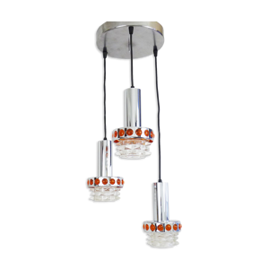 Suspension cascade vintage Raak Amsterdam Holland chrome poli verre ciselé. Année 70