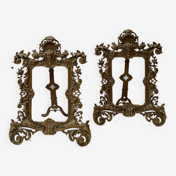 Pair of 20th century chiseled bronze photo holders