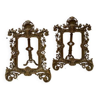 Pair of 20th century chiseled bronze photo holders