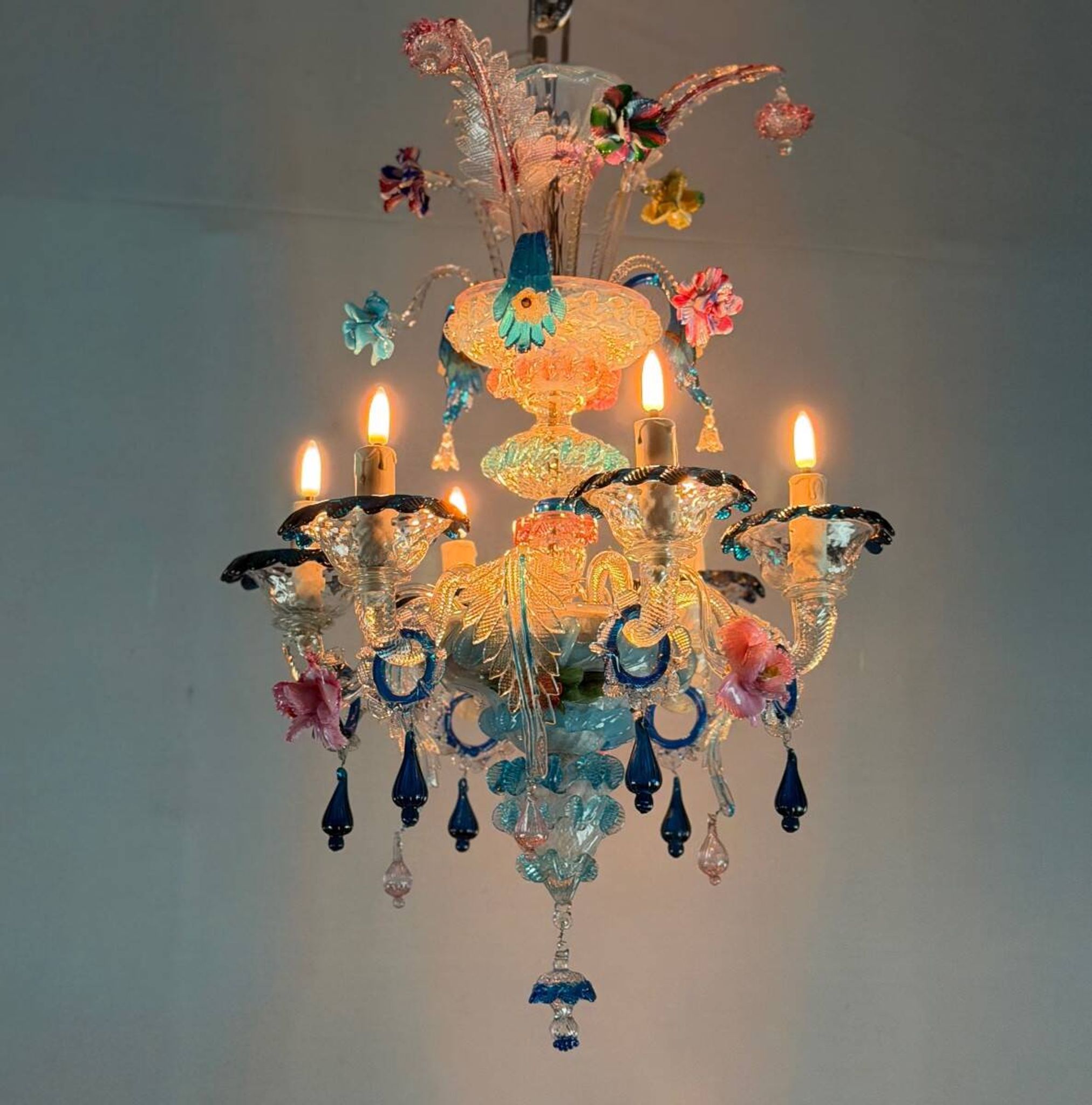 Lustre vénitien en verre de Murano multicolore, vers 1930