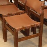 Series of 6 vintage Maison Regain chairs in leather and wood, 1960s