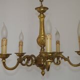 French Vintage Mid-Century Bronze 5-Light Traditional Style Chandelier