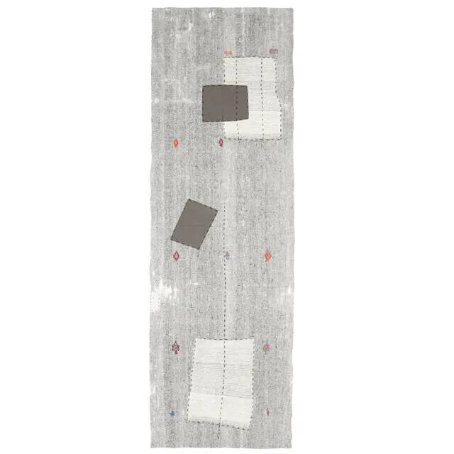 1970s Turkish Oushak handmade wool cotton gray runner 111x352