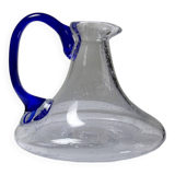 Bubble glass decanter with cobalt handle from Val de Pome Biot glassworks