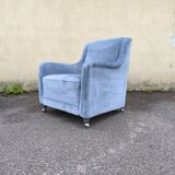 Cocktail armchair in sky blue velvet 1960s