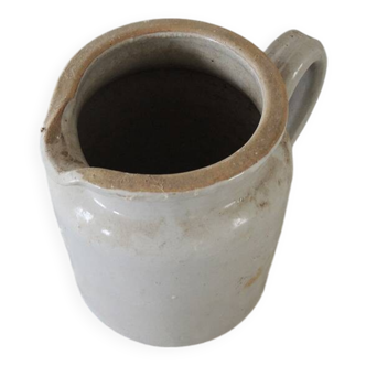 Antique White Enameled Stoneware Pitcher