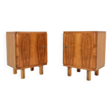 Pair of antique Art Deco bedside tables, walnut veneer, refurbished