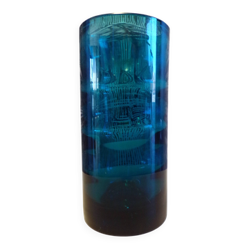 Vase en cristal bleu, Zwiesel Allemagne 1960