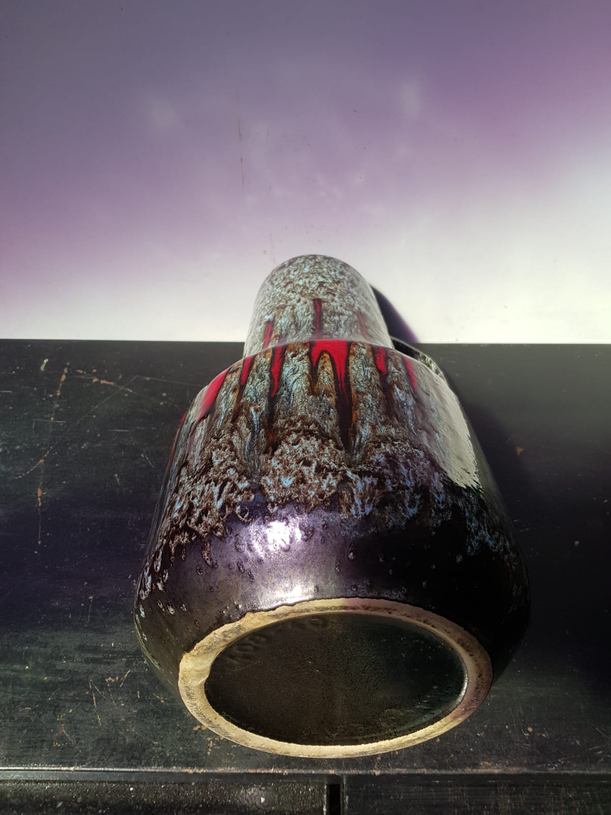 Ancient west germany ceramics multicolor enamel vase - anse vintage