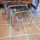 Chrome and smoked glass nesting table from the 70s