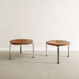 Pair of Danish "PK-33" Brown Leather Stools by Poul Kjaerholm, 1960s