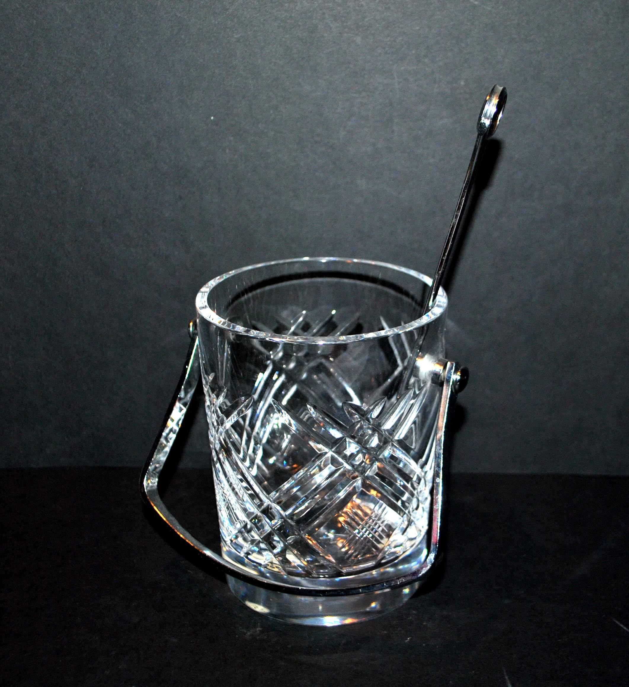 Vintage Crystal Ice Bucket - Ice Cube Pot and Spoon Signed Sèvres