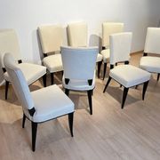 Art Deco Chairs in Black Lacquer in Cream Velour, France, 1930s, Set of 8