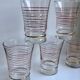 Lot de 5 verres à eau dorés et rouge années 50