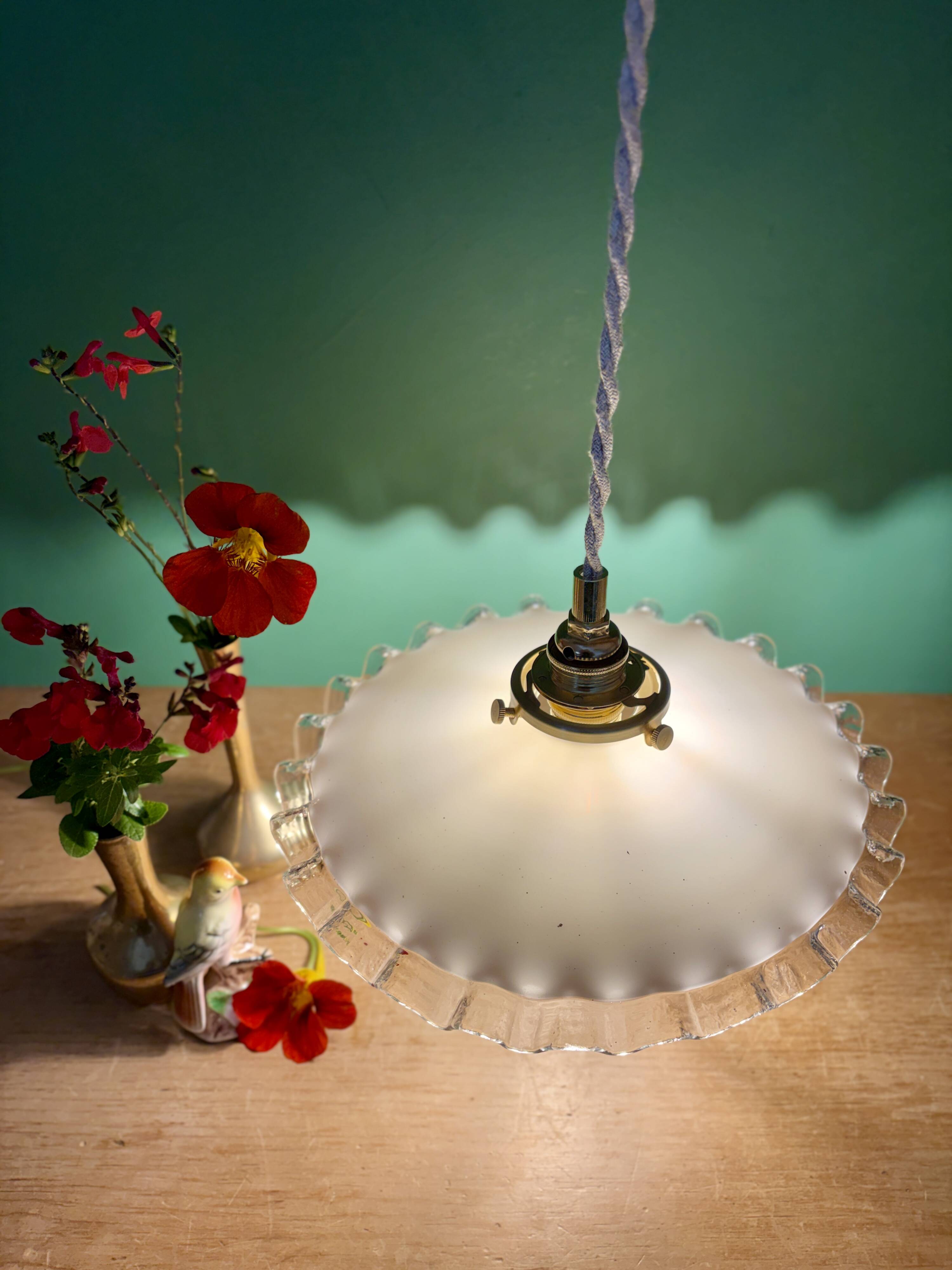 Vintage white opaline lace pendant light (OP12)