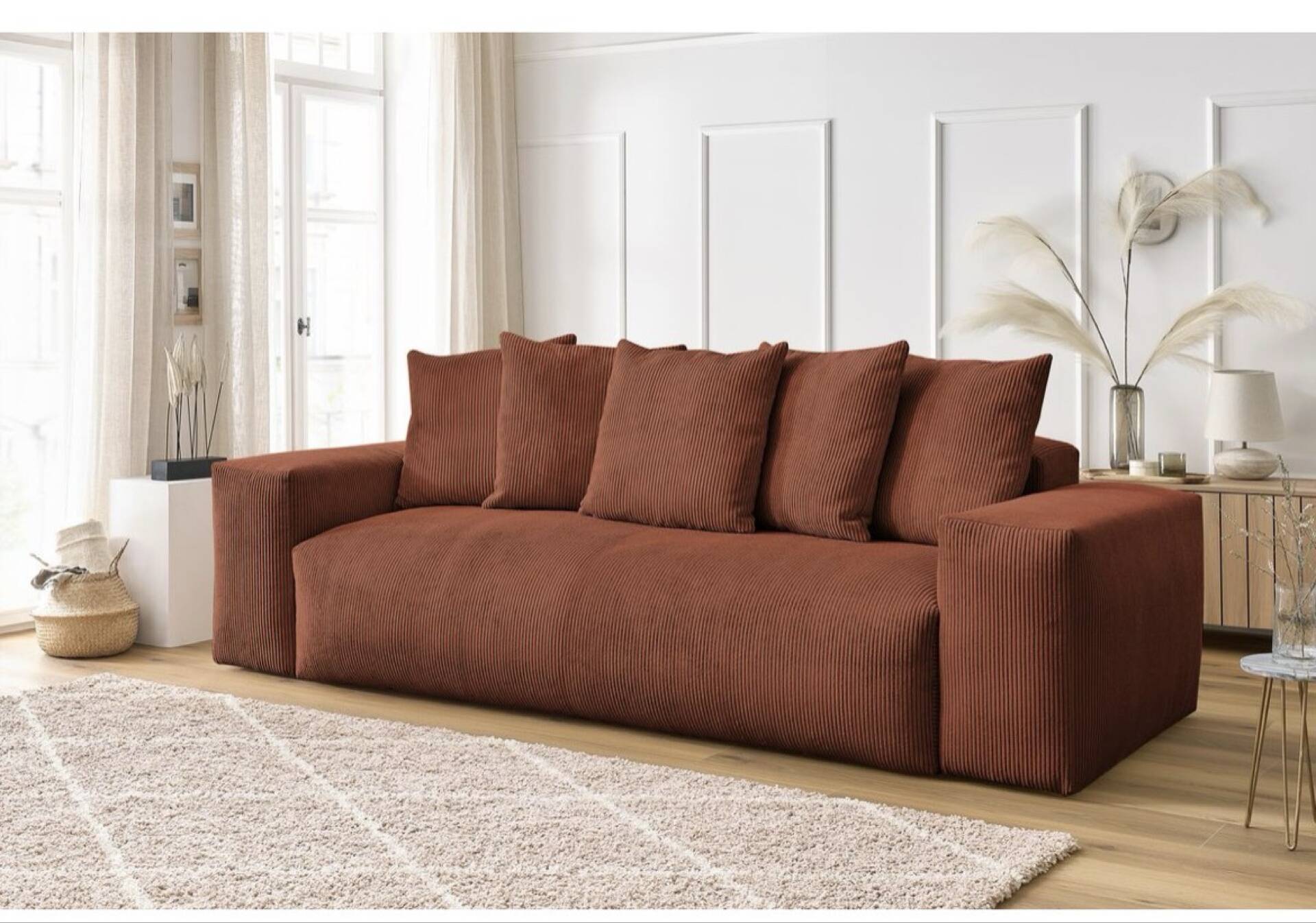 Terracotta corduroy straight sofa