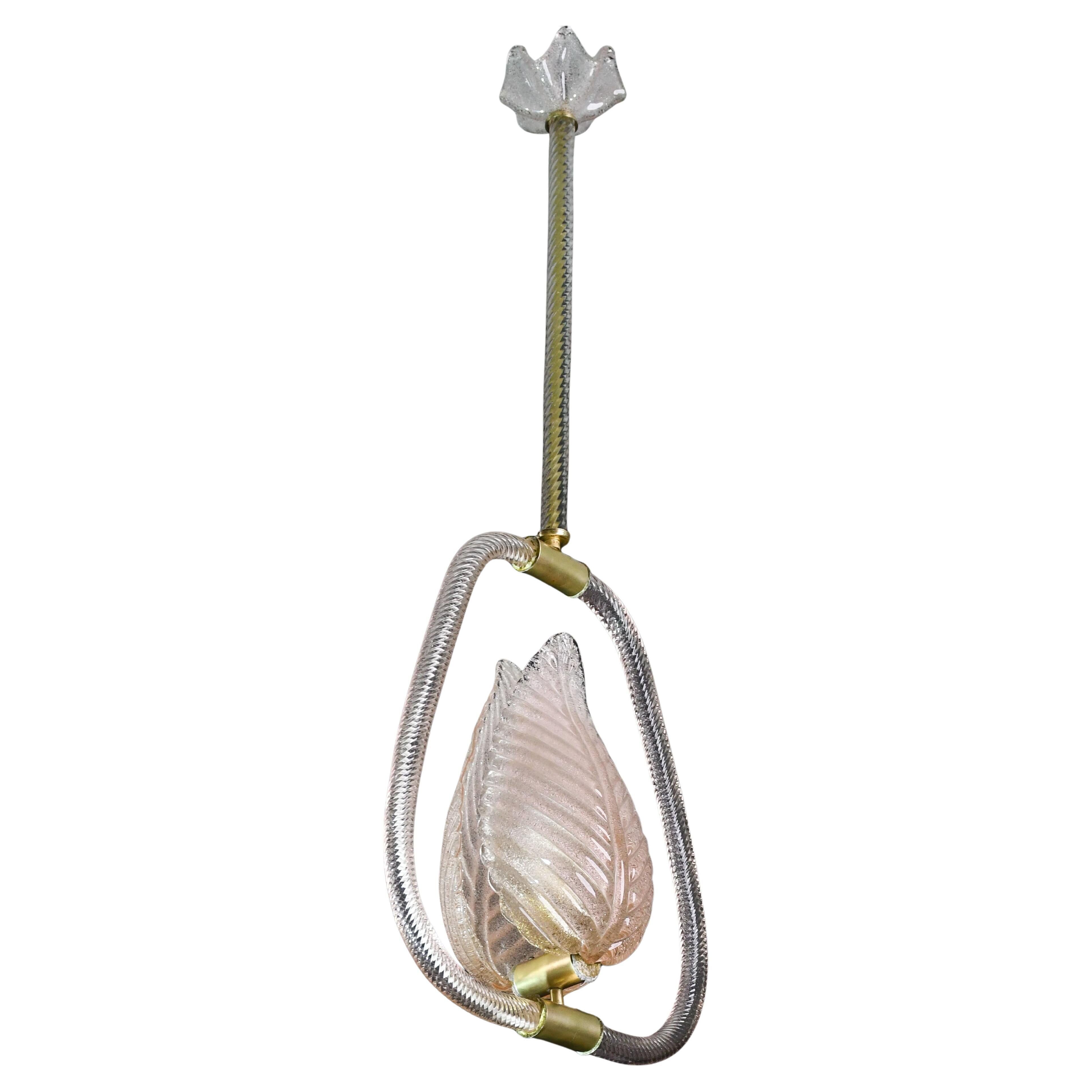 Elgant Pink Art Decò Barovier e Toso Pendant Light Murano Glass, 1940s