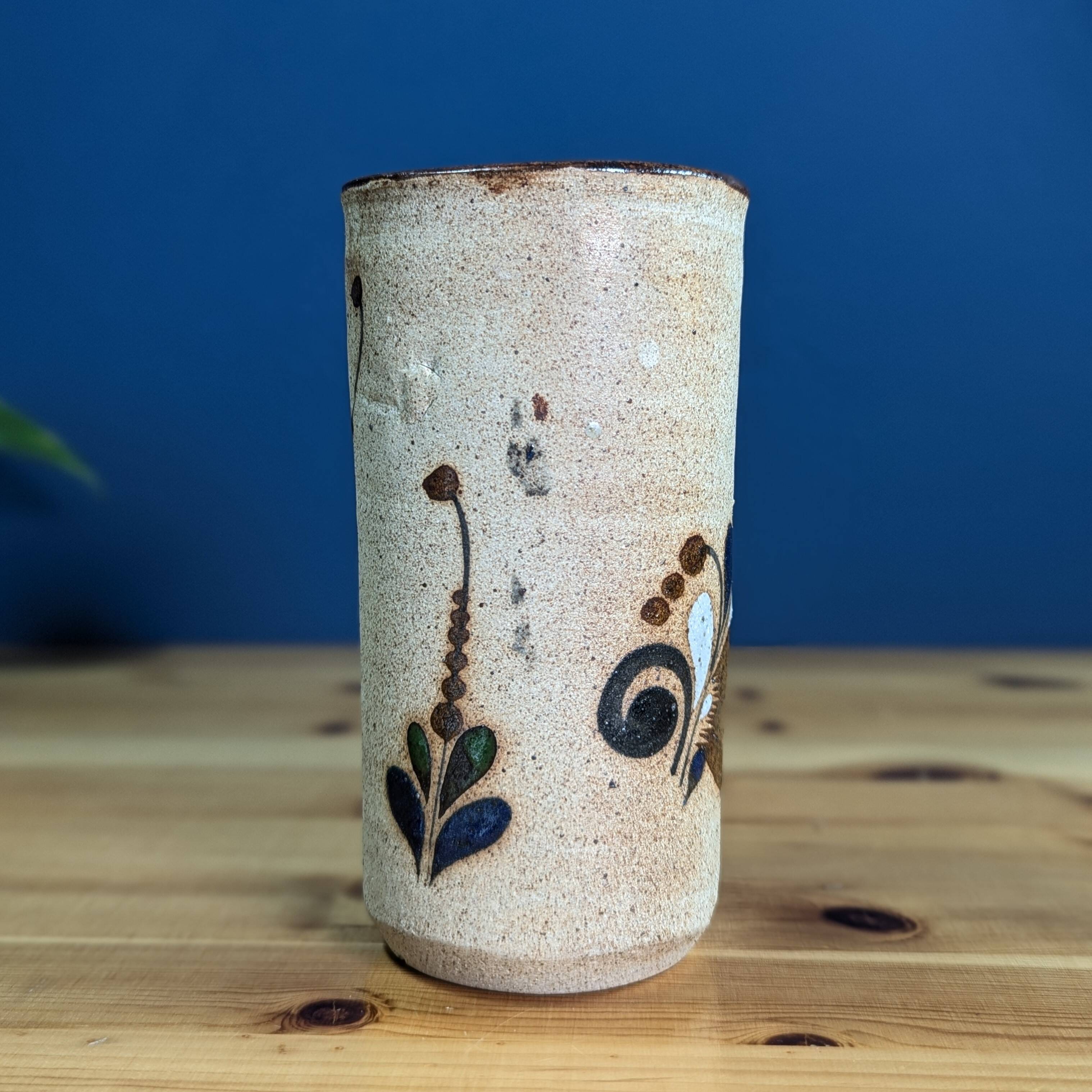 Vintage Floral Mexican Pottery Vase Signed Numbered 6 Mexico CO