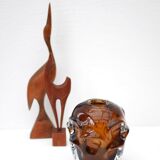 Mid-century modern biomorphic-shaped handmade crystal vase in amber and brown attributed to Börne Augustsson for Åseda, Sweden