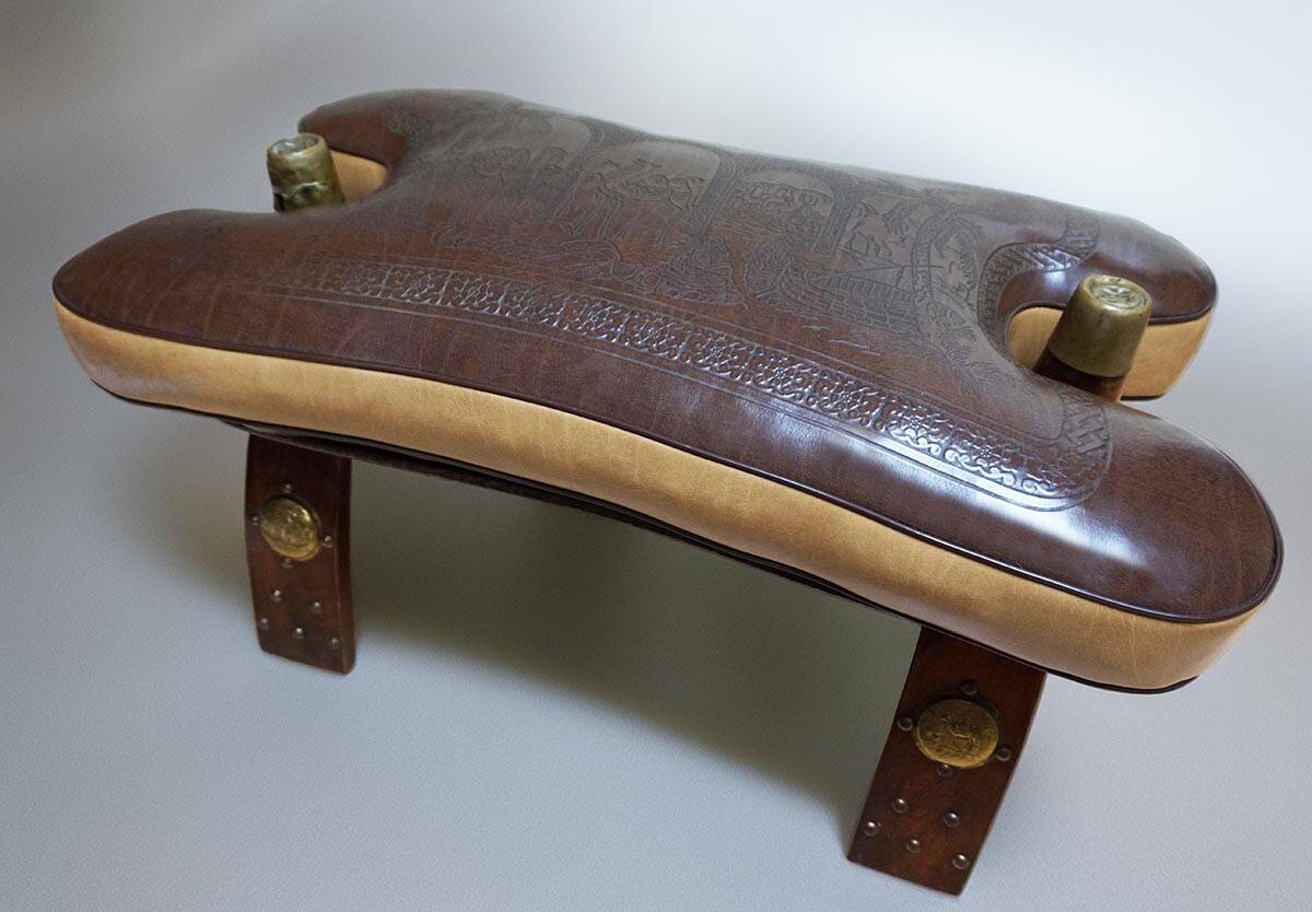 Brutalist Bedouin Camel Saddle Stool Ottoman in leather,1970s