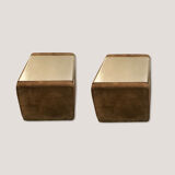 Pair of Suede Bedside Tables with removable top in anodized aluminum Circa 1970