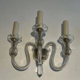 Pair of Murano crystal wall lights with 3 arms.