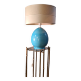 large living room lamp in cracked turquoise blue ceramic 1970 to 80, h53x40 elec ok