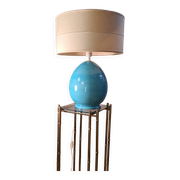 large living room lamp in cracked turquoise blue ceramic 1970 to 80, h53x40 elec ok