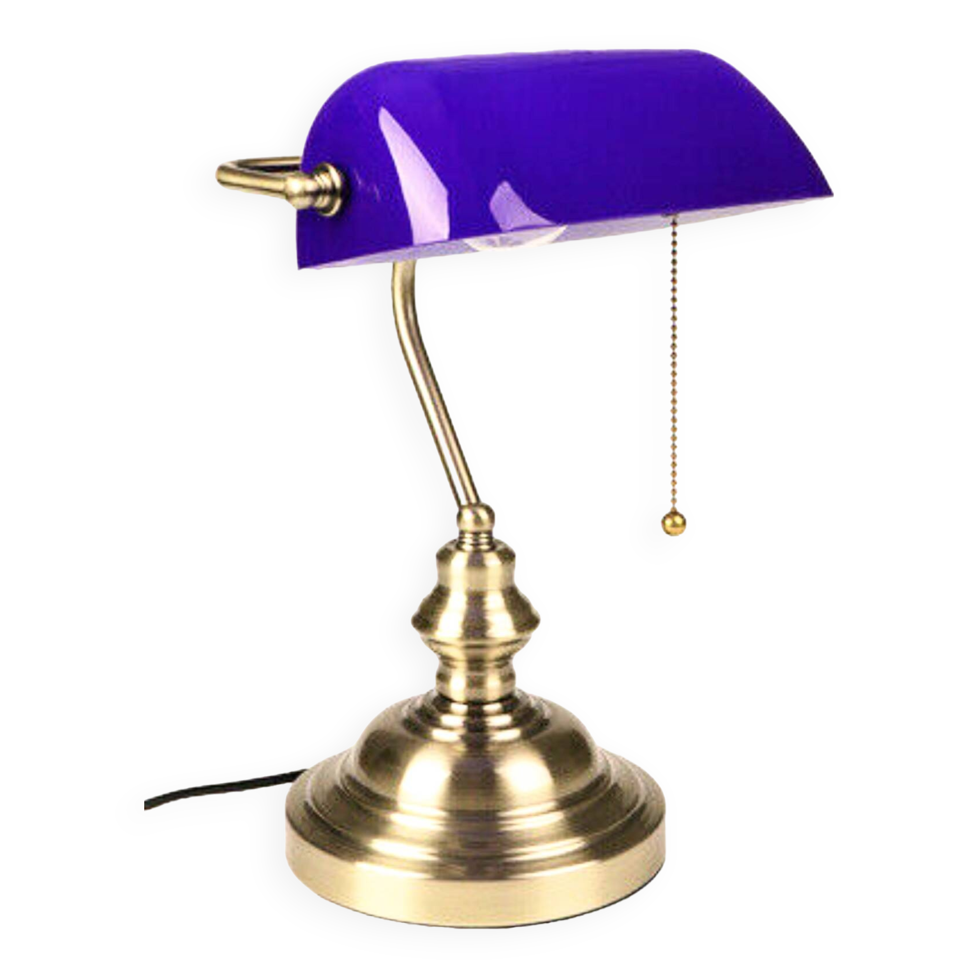 Lampe de banquier vintage en cristal bleu années 80