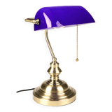 Lampe de banquier vintage en cristal bleu années 80