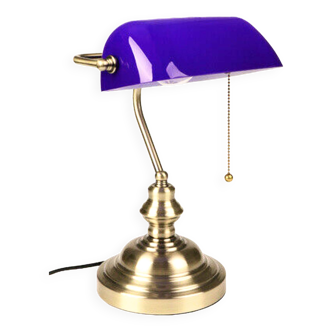 Lampe de banquier vintage en cristal bleu années 80