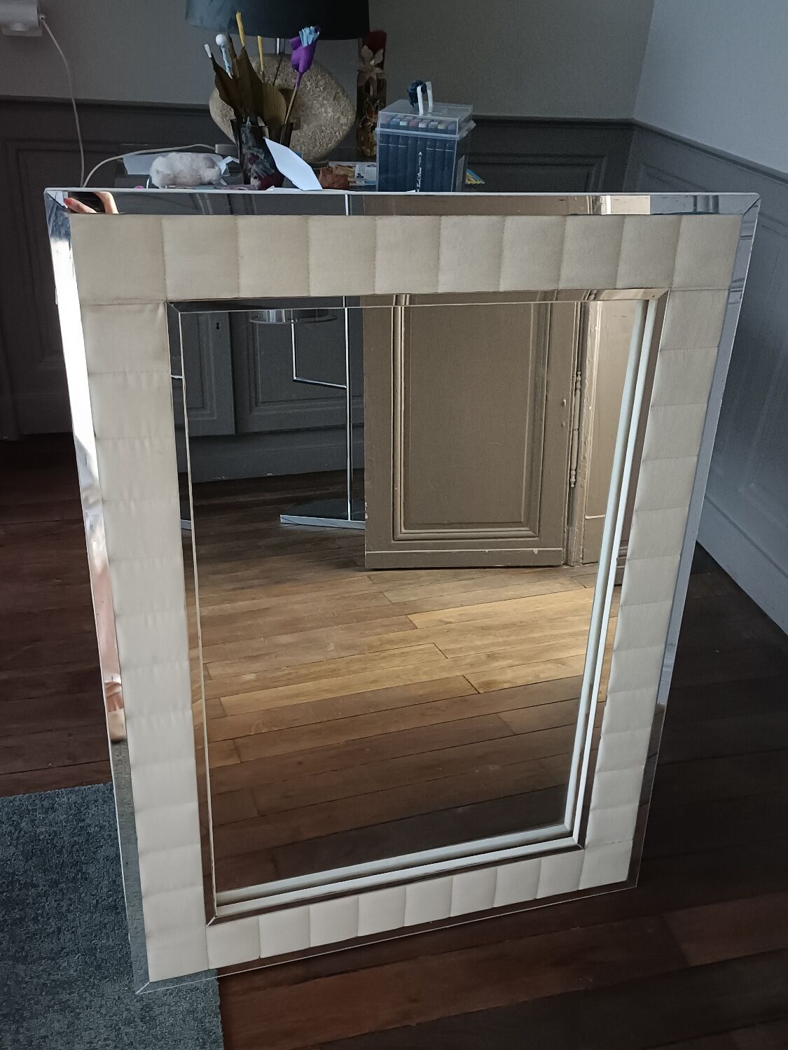 Large vintage tufted velvet mirror