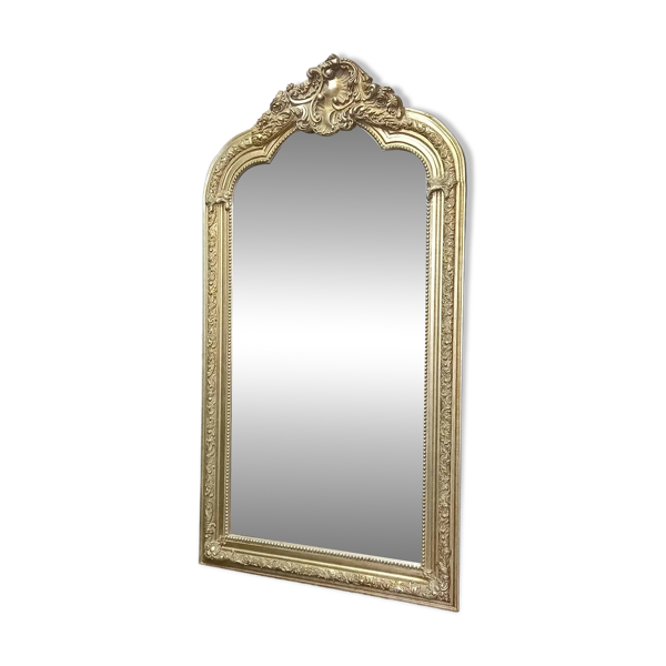 Grand miroir de cheminée vintage français cadre en bois baroque