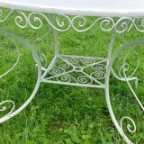 Garden furniture tin forge blanc 1 table and 2 armchairs