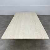 Rectangular travertine coffee table with central leg