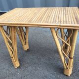 Table basse ancien d'appoint en rotin vintage
